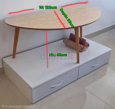 Light Wood Oval Coffee Table with Storage Drawers (120cm x 60cm x 48cm). Made in Denmark by JYSK