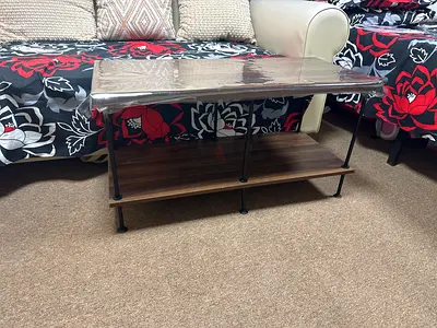 Wood Finish Coffee Table with Lower Shelf - Good Condition