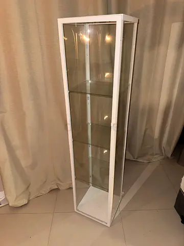 White Glass Display Cabinet / Showcase - Tall, 3 Shelves