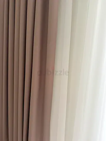 Set of Neutral Beige Blackout Curtains with Sheer White - 4.5x3m