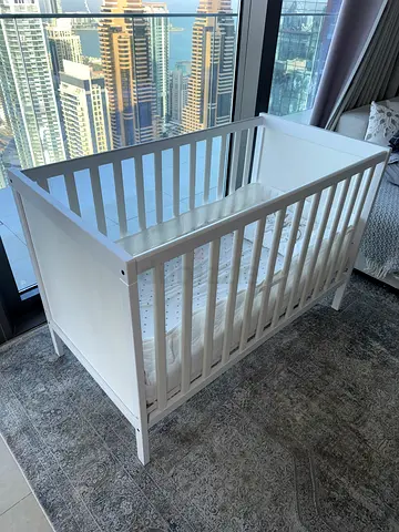 IKEA SUNDVIK White Wooden Baby Crib - Good Condition