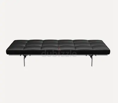 Fritz Hansen PK80 Daybed by Poul Kjærholm, black Elegance leather, satin brushed stainless steel