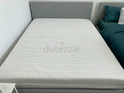 Queen size bed frame with mattress - light grey headboard