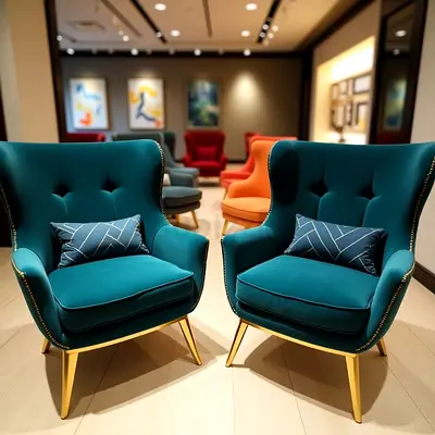 Pair of Teal Velvet Accent Armchairs with Gold Legs