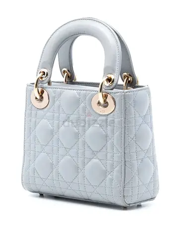 Authentic Christian Dior 2020 Mini Metallic Lambskin Cannage Lady Dior