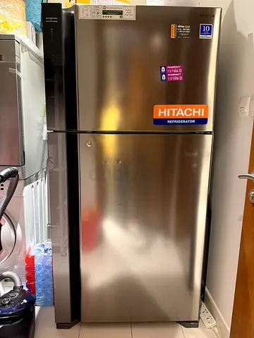 Hitachi 2-Door Top Freezer Refrigerator - Stainless Steel, Good Condition