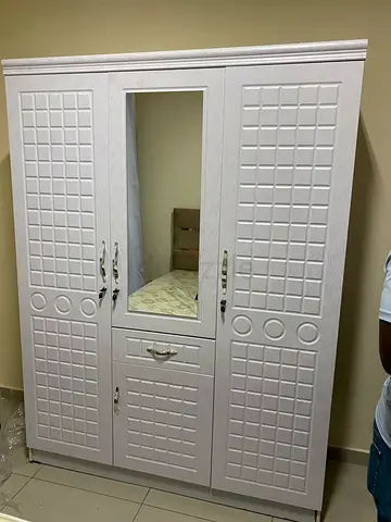White 3-Door Wardrobe with Mirror - Good Condition