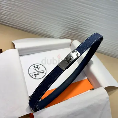 Hermes Slim navy leather belt with silver hardware (womens)