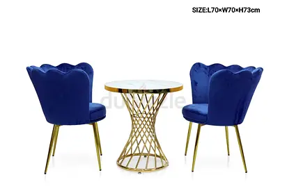 Velvet Blue Dining Chair and Marble-Top Bistro Table Set (2 Chairs)