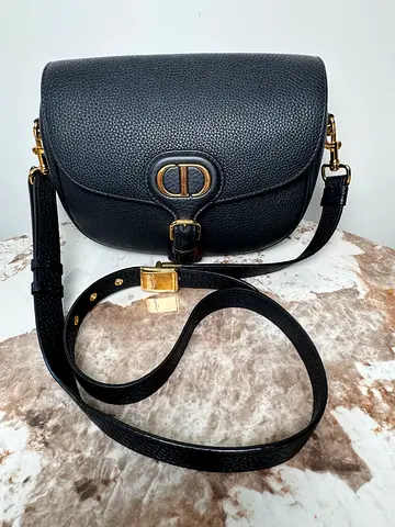 Black leather crossbody Dior Bobby Medium Bag in Black Calfskin with gold hardware
