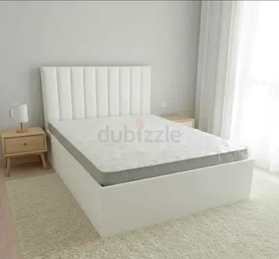 Brand New White Upholstered Queen Size Bed Frame with Headboard and Mattress