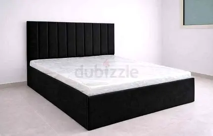 Modern Black Upholstered Bed with Vertical Paneled Headboard