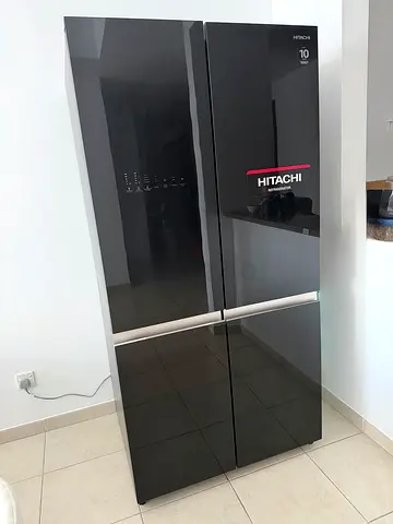 Hitachi 4-Door Refrigerator - Black Glass, Excellent Condition