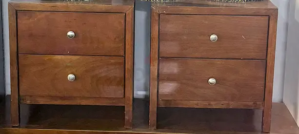Pair of Wooden Bedside Nightstands - 2-Drawer, Solid Finish
