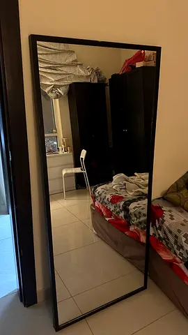 Full-Length Standing Mirror with Black Frame - Good Condition