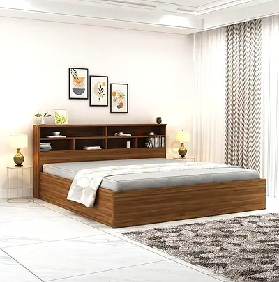 double Bed with Built-in Headboard Shelves with mattress