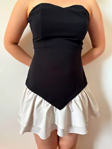 Black Strapless Dress with White Ruffle Skirt