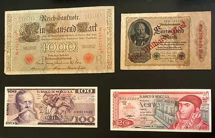 Collection of Historical Banknotes and Currency