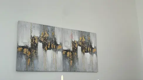 Large Abstract Grey  Gold Canvas Wall Art (Modern) - Used