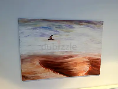 Large Seascape Oil Painting on Canvas — Bird Over Waves