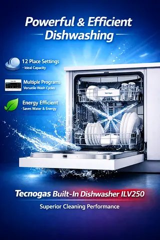 Tecnogas Built-In Dishwasher – 12 Place Settings Multiple Programs Energy Efficient ILV250 (White)
