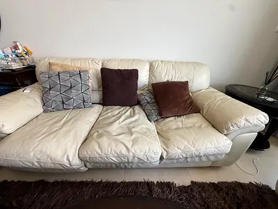 Cream 3-Seater and 1-seaterLeather Sofa with Cushions - Good Condition