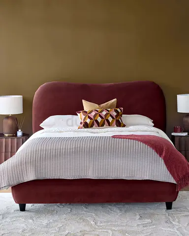Curved headboard plum velvet hydraulic queen bed
