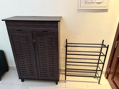Shoe Cabinet and Metal Shoe Rack Pair