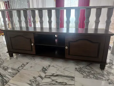 Solid Wood TV Console Cabinet with Storage - Dark Brown