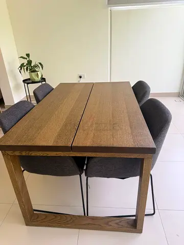 Solid Wood Dining Table with 4 Upholstered Chairs - Modern Minimalist Set