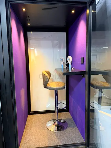 4 Compact Phone Booths with Bar Stool and Shelf - Quiet Work Pod - sold individually or collectively