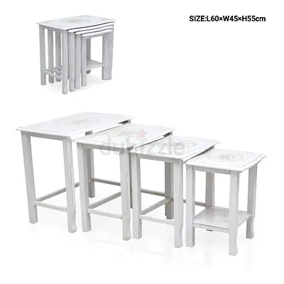 White Wooden Nesting Tables Set of 4 - Space-Saving Side Tables