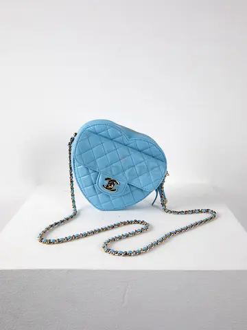 Authentic Chanel Light Blue Heart Bag in Large Size