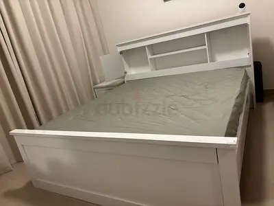 King size bed frame with headboard storage and dressing table