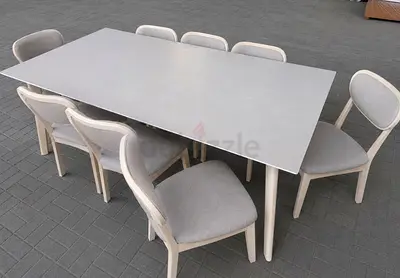 Modern 8 Seater Dining Set with Fabric Upholstered Chairs
