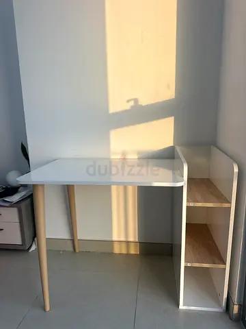 Modern White Study Desk with Storage Shelves