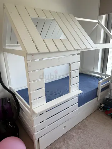 White Wooden Childrens Loft Bed with Storage Drawers