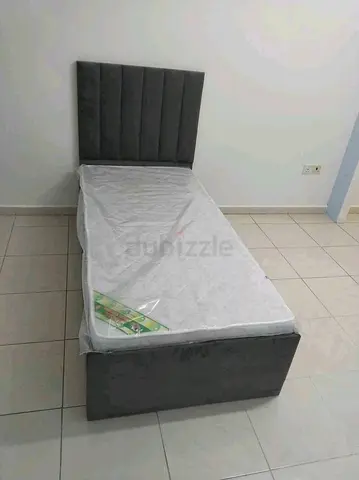 Brand New Single Bed with Headboard and New Mattress - Grey
