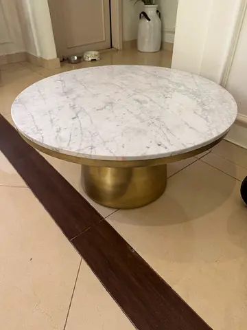 Round Marble Top Coffee Table with Brass Base