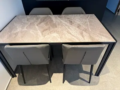 4-Seater Marble-Top Dining Table with Chairs - Modern Style