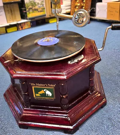 Vintage His Master’s Voice Gramophone Wind-Up Record Player