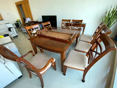 wooden dining table with 8 seaters