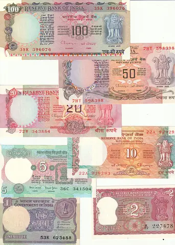 INDIA BANKNOTE SET 1976-1997