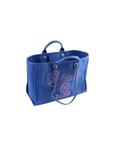 Authentic Chanel Deauville Large Blue/Pink Striped Tote Bag