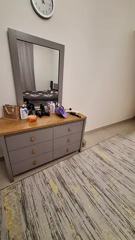 Grey wooden dresser with mirror — 6 drawers, good condition