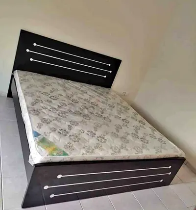 Modern Dark Wood King Size Bed with Mattress