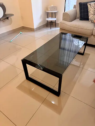 Modern Glass Top Coffee Table with Black Metal Frame