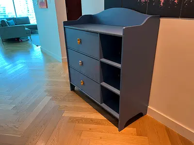Blue Wooden Baby Dresser with Side Shelves