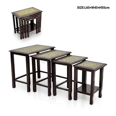 Set of 4 Wooden Nesting Side Tables with Inlay Tops