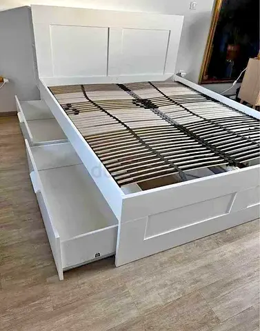 IKEA brimnessqueen size 160×200cm bed frame with headboard+ 4 big storage drawers with IKEA mattress